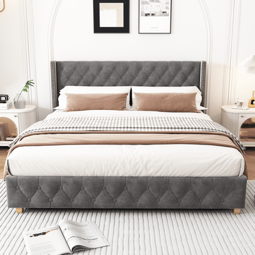 Cama de casal de veludo 160x200cm,cinzento Cama de casal de veludo 160x200cm,cinzento