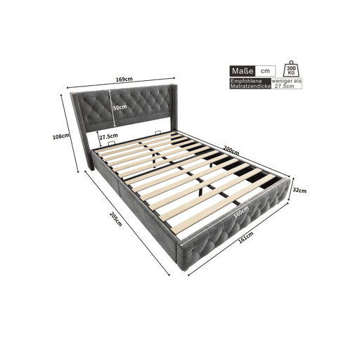 Cama de casal de veludo 160x200cm,cinzento Cama de casal de veludo 160x200cm,cinzento