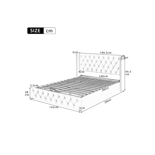 Cama de casal de veludo 140x190cm com armazenamento,bege