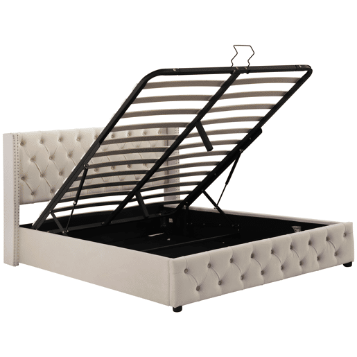 Cama de casal de veludo 140x190cm com armazenamento,bege