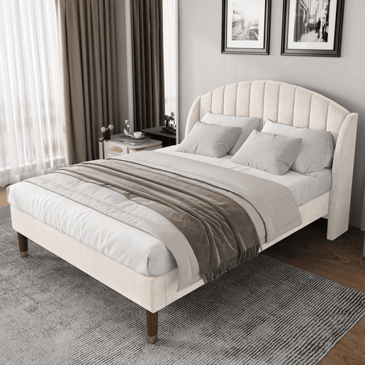 Cama de casal de veludo 160x200cm,bege