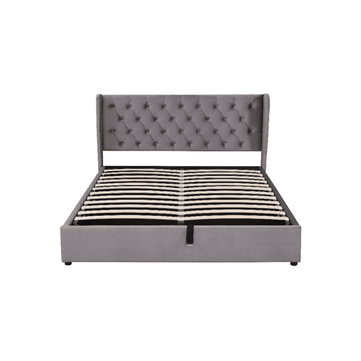 Cama de casal de veludo 140x200cm com armazenamento,cinzento