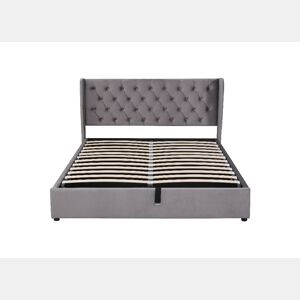 Cama de casal de veludo 140x200cm com armazenamento,cinzento