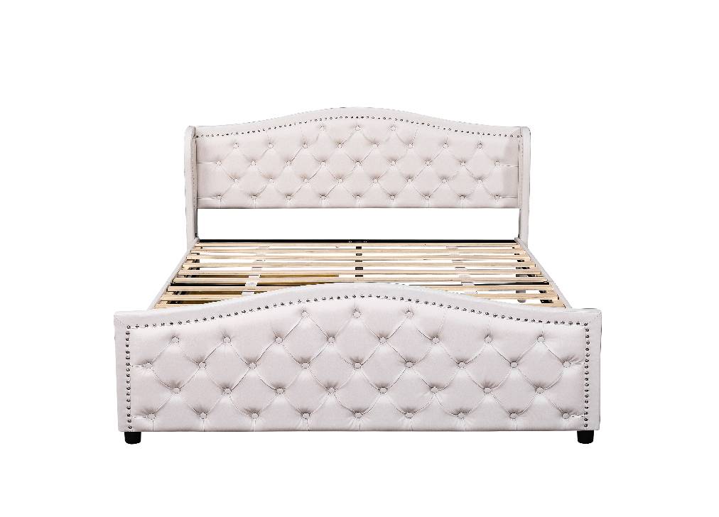 Cama de matrimonio de poliuretano 140x200cm con 2 cajones,beige