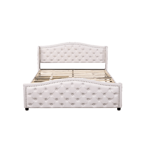 Cama de casal de pu 140x200cm com 2 gavetas,bege