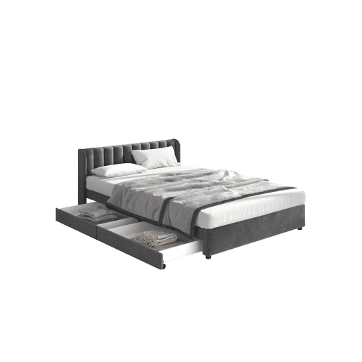 Cama de casal de veludo 160x200cm com 2 gavetas,cinzento