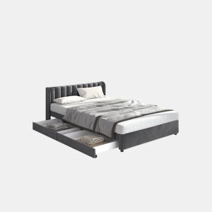 Cama de casal de veludo 160x200cm com 2 gavetas,cinzento