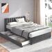 Cama de matrimonio de terciopelo con 2 cajónes 166x207 Cama de matrimonio de terciopelo con 2 cajónes 166x207 Gris
