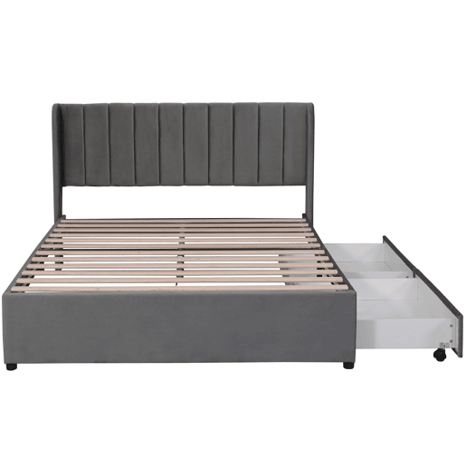 Cama de casal de veludo 160x200cm com 2 gavetas,cinzento