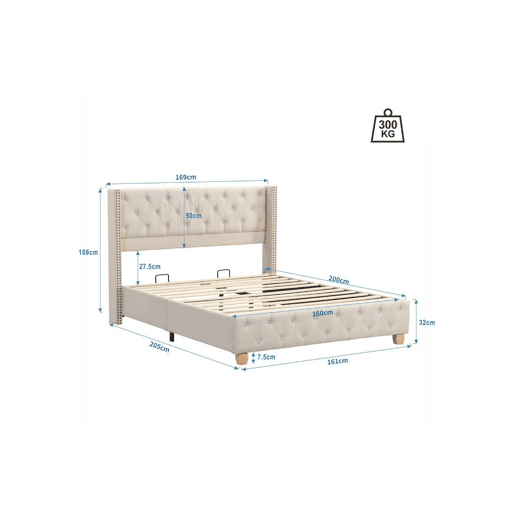 Cama de casal de linho 160x200cm,bege