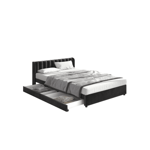 Cama de casal de veludo 160x200cm com 2 gavetas,preto