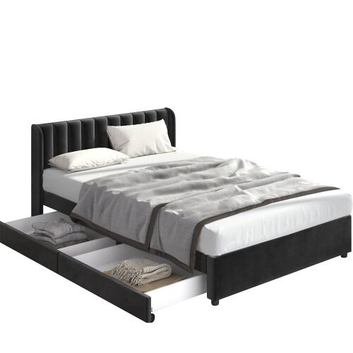 Cama de matrimonio de terciopelo con 2 cajones 166x207