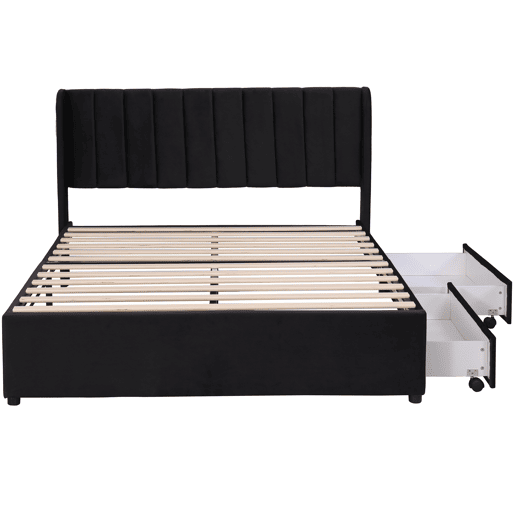 Cama de casal de veludo 160x200cm com 2 gavetas,preto