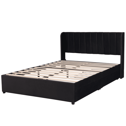 Cama de casal de veludo 160x200cm com 2 gavetas,preto