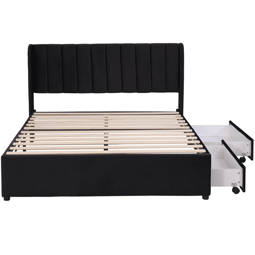 Cama de casal de veludo 140x200cm com 2 gavetas,preto