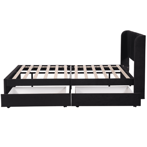 Cama de casal de veludo 140x200cm com 2 gavetas,preto