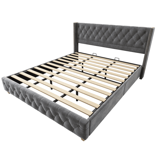 Cama de casal de veludo 180x200cm,cinzento
