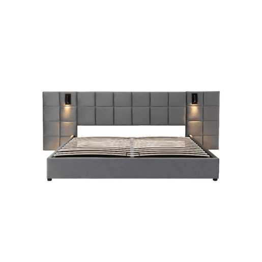 Cama de casal de veludo 180x200cm com armazenamento,cinzento