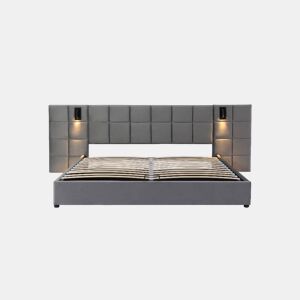Cama de casal de veludo 180x200cm com armazenamento,cinzento
