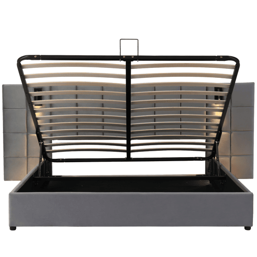 Cama de casal de veludo 180x200cm com armazenamento,cinzento