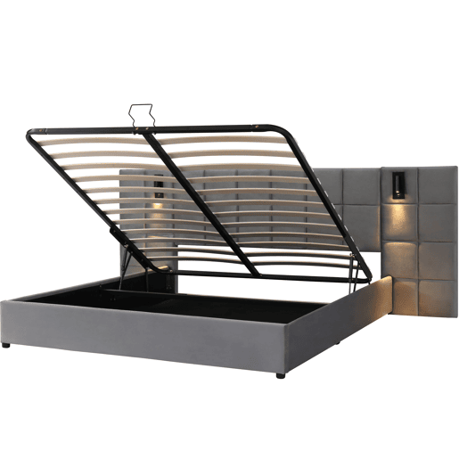 Cama de casal de veludo 180x200cm com armazenamento,cinzento