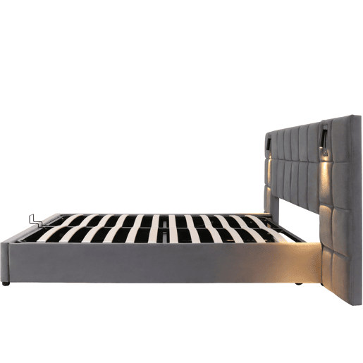 Cama de casal de veludo 180x200cm com armazenamento,cinzento