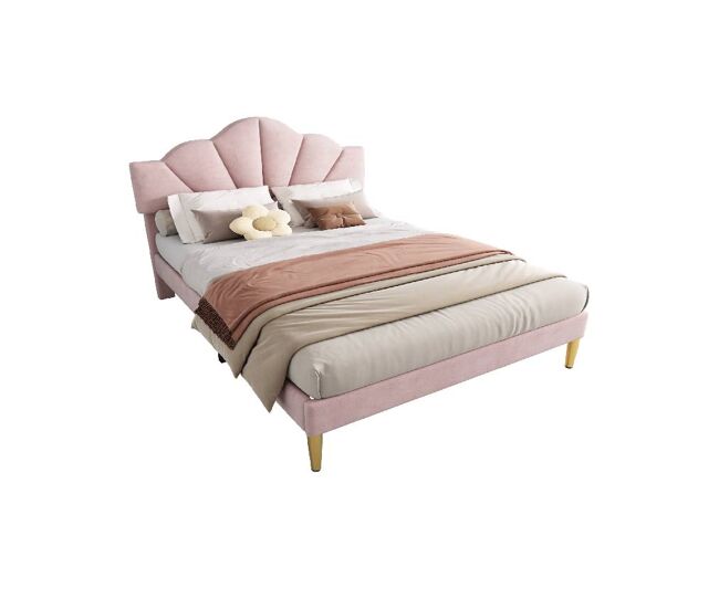 Cama de matrimonio de terciopelo 140x190cm,rosa