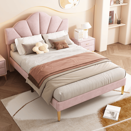 Cama de casal de veludo 140x190cm,rosa