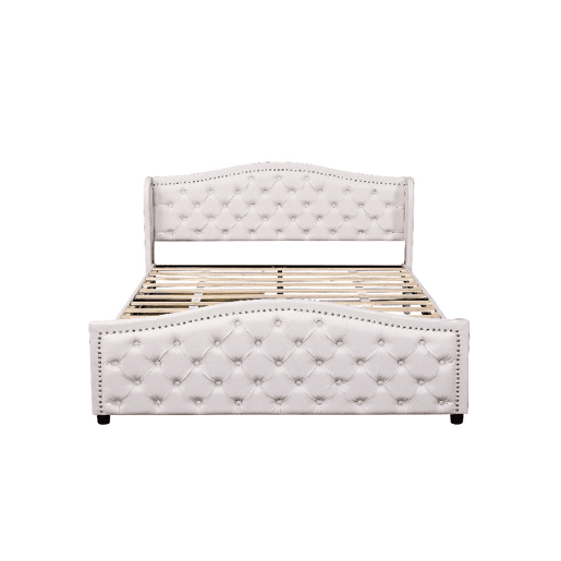 Cama de casal de pu 160x200cm com 2 gavetas,bege