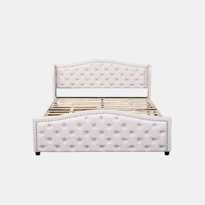 Cama de casal de pu 160x200cm com 2 gavetas,bege