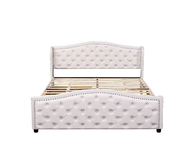 Cama de matrimonio de poliuretano 160x200cm con 2 cajones,beige