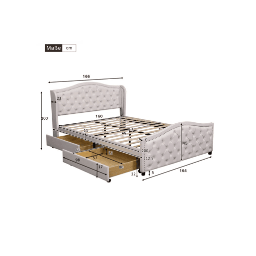 Cama de casal de pu 160x200cm com 2 gavetas,bege