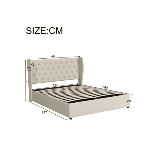 Cama de casal de veludo 140x190cm com armazenamento,bege