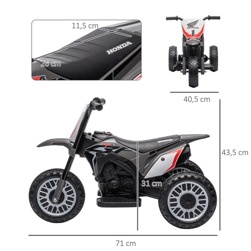 HOMCOM Mota Elétrica com Licença Honda CRF450RL para Crianças acima de 18 Meses Mota de Bateria 6V com Velocidade 3kmh Buzina e Som de Arranque Carga Máxima 25 kg 71x40,5x43,5 cm Cinza HOMCOM Mota Elétrica com Licença Honda CRF450RL para Crianças acima de 18 Meses Mota de Bateria 6V com Velocidade 3kmh Buzina e Som de Arranque Carga Máxima 25 kg 71x40,5x43,5 cm Cinza