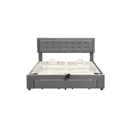 Cama de casal de veludo 140x190cm com armazenamento e 1 gaveta,cinzento