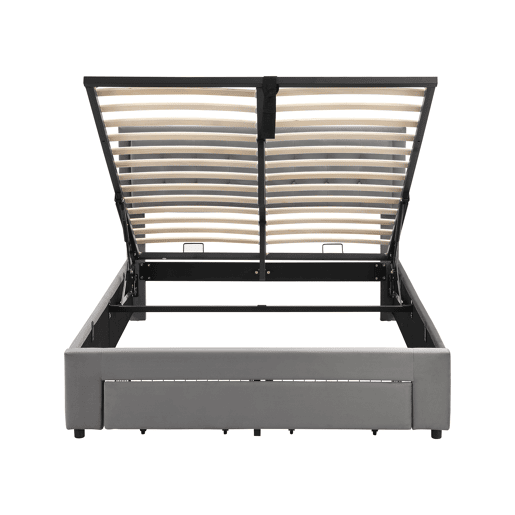 Cama de casal de veludo 140x190cm com armazenamento e 1 gaveta,cinzento