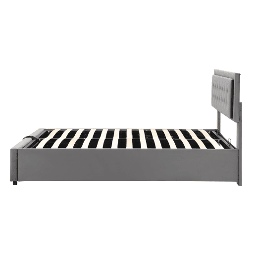 Cama de casal de veludo 140x190cm com armazenamento e 1 gaveta,cinzento