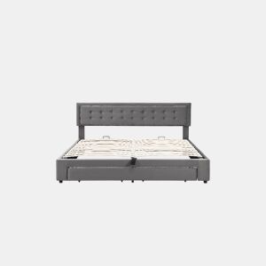 Cama de casal de veludo 180x200cm com armazenamento e 1 gaveta,cinzento