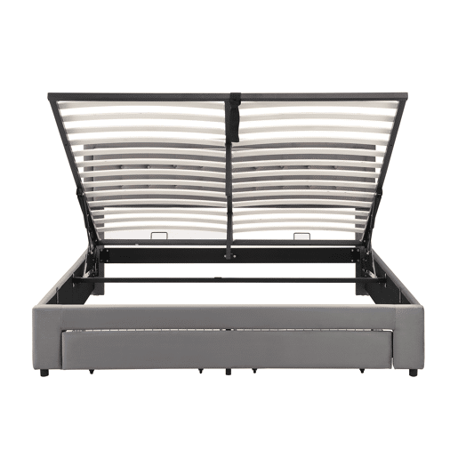 Cama de casal de veludo 180x200cm com armazenamento e 1 gaveta,cinzento