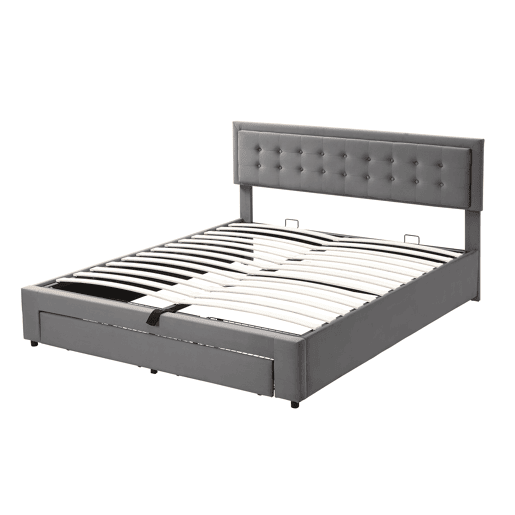 Cama de casal de veludo 180x200cm com armazenamento e 1 gaveta,cinzento