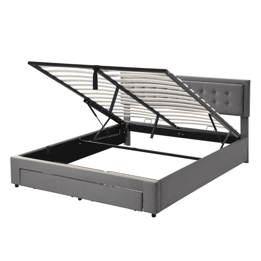 Cama de casal de veludo 180x200cm com armazenamento e 1 gaveta,cinzento