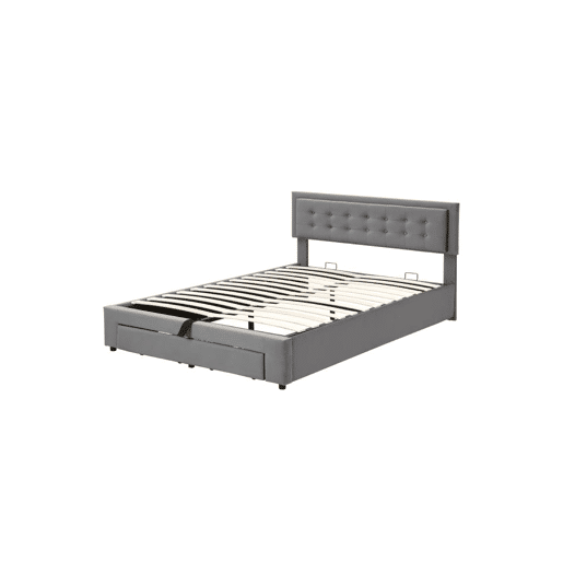 Cama de casal de veludo 140x200cm com armazenamento e 1 gaveta,cinzento