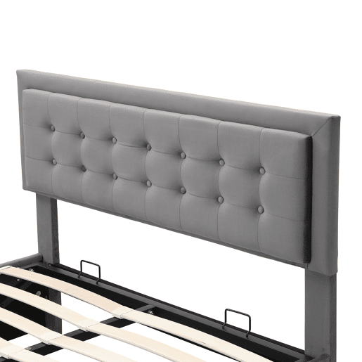 Cama de casal de veludo 140x200cm com armazenamento e 1 gaveta,cinzento