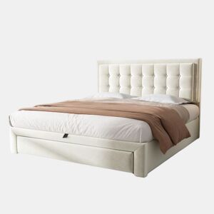 Cama de casal de veludo 140x190cm com armazenamento e 1 gaveta,bege