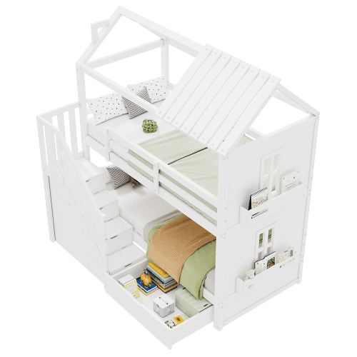 Beliche,cama-casa de madeira de pinho 90x200cm com 1 gaveta,branco Beliche,cama-casa de madeira de pinho 90x200cm com 1 gaveta,branco