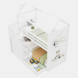 Beliche,cama-casa de madeira de pinho 90x200cm com 1 gaveta,branco