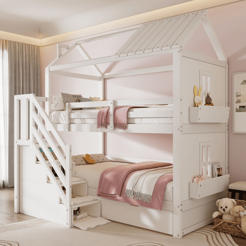 Beliche,cama-casa de madeira de pinho 90x200cm com 1 gaveta,branco Beliche,cama-casa de madeira de pinho 90x200cm com 1 gaveta,branco