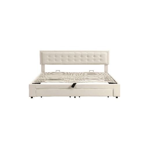 Cama de casal de veludo 160x200cm com armazenamento e 1 gaveta,bege