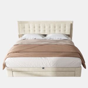 Cama de casal de veludo 160x200cm com armazenamento e 1 gaveta,bege