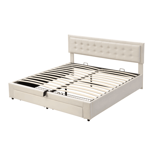 Cama de casal de veludo 160x200cm com armazenamento e 1 gaveta,bege